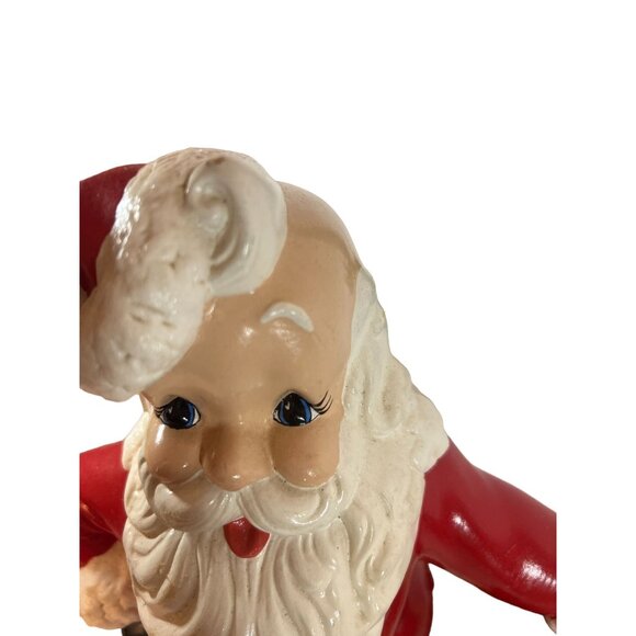 Vtg '70 Santa Claus Jolly St Nick Ceramic Figurine Gift bag bell homemade signed - Picture 3 of 9